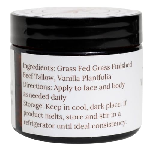 100% Grass Fed Grass Finished Whipped Vanilla Beef Tallow Moisturizer/Body Balm for Face, Body, Oily, Dry, Sensitive Skin -Contains Vitamins A, D, E, K -USA Made