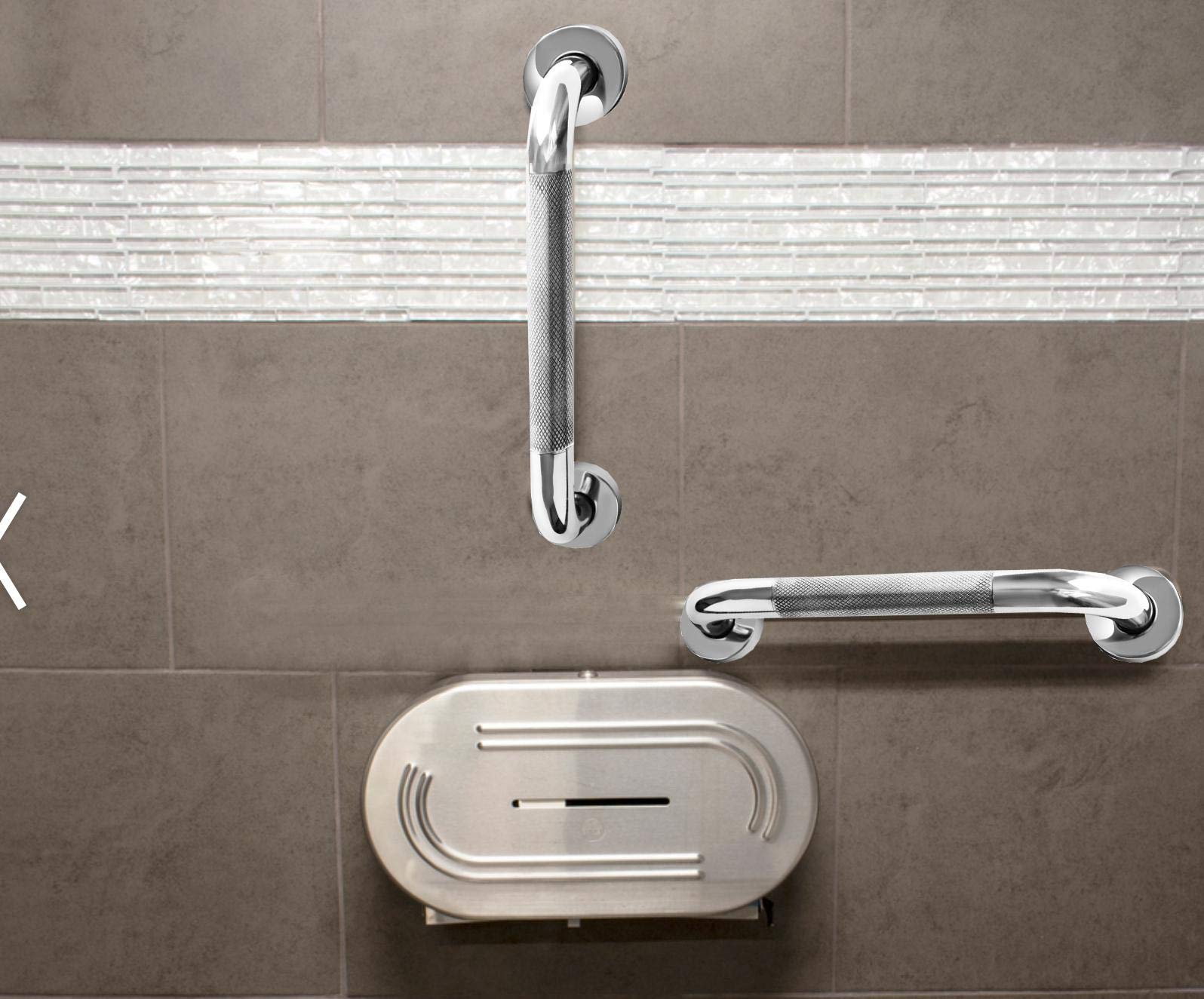 12 Inch Anti Slip Shower Grab Bar Handle, ZUEXT Chrome Finish Stainless Steel Bathroom Grab Bar, Knurled Bathroom Balance Bar,Safety Hand Rail Support,Handicap Elderly Injury Senior Assist Bath Handle