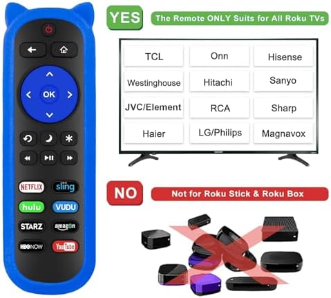 (Pack of 2) RC280 Remote for Roku TV Remote with 2 Glow Covers, for TCL Roku/Onn Roku/Hisense Roku/Element/Sharp/Haier/Hitachi/LG/Sanyo/JVC/Magnavox/RCA/Philips/Westinghouse Roku Series Smart TV