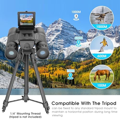 12x32 Binoculars for Adults, Binoculars with Camera, 2" LTPS Display 5MP 1080P Video Photo Recorder with 32GB Micro SD Card, High Powered Binoculars for Bird Watching Travel Hunting, Black