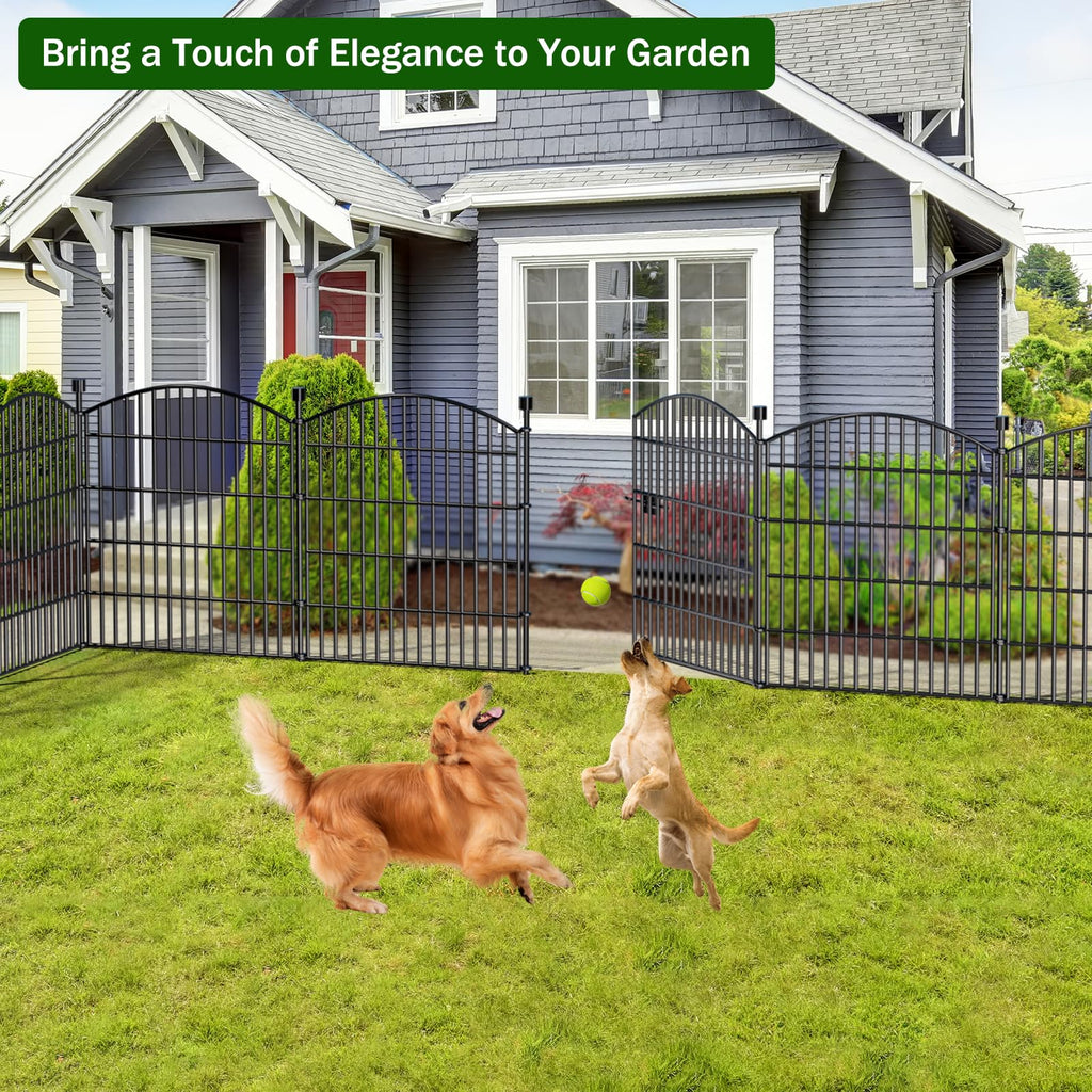 10 Panels Decorative Garden Fence with Gate - 32 in (H) x 23.6 ft (L) No Dig Dog Fence Outdoor for Yard, Rustproof Tall Garden Fencecing Panels, Animal Barrier Suitable for Yard Border, Patio