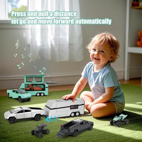 1/32 Cybertruck Toy Car Metal Model for Kid, Alloy Diecast Pickup Trailer RV Model Kit, Toy Truck with Sound and Light, Off-Road Vehicle Collection for Boy Girl Toddler Birthday
