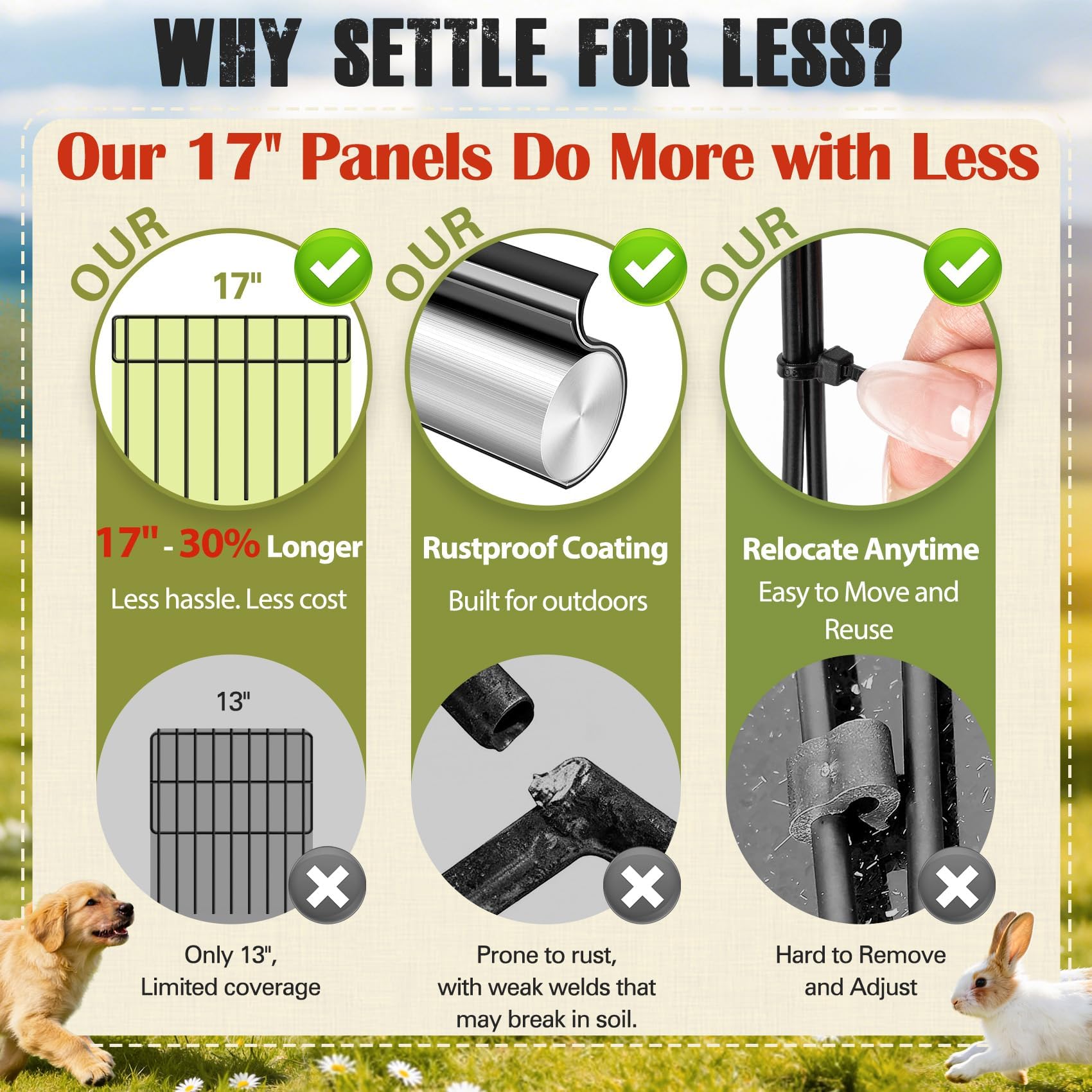 14 Pack 20Ft(L) X 13Inch(H) Animal Barrier Fence - Garden Fence Animal Barrier Garden Border Rustproof Metal No Dig Fence Panels for Dog Rabbit Defense Bottom Blocker for Outdoor Yard Patio