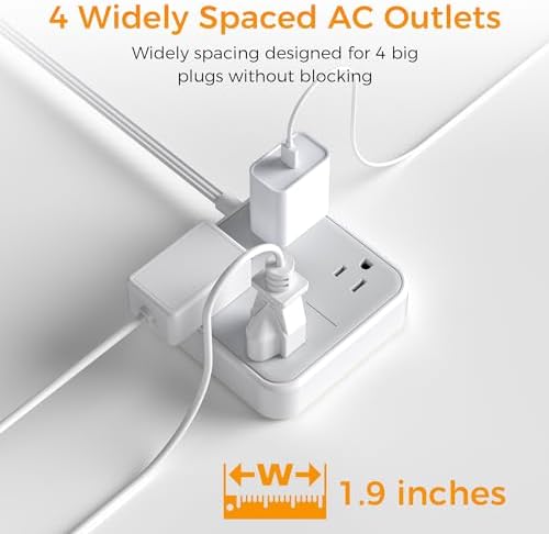 10 FT Surge Protector Power Strip, TESSAN Extension Cord Flat Plug with 4 Widely Outlets Extender, Indoor Desk Charging Station with Surge Protection for Home, Office Supplies, Dorm Room Essentials
