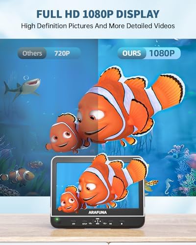 10.5" Dual Portable DVD Player with 1080P HDMI Input, Arafuna Car DVD Player Dual Screen Play A Same or Two Different Movies, Headrest DVD Player for Car Support USB/SD, Last Memory