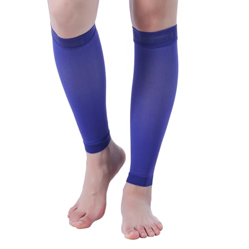 15-20mmHg 1 Pair Black Calf Compression Sleeve Men and Women Wide Calf Sleeve Brace Compression Socks for Leg Support, Shin Splint,Pain Relief (DARK BLUE, XX-Large)