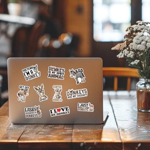 (10pcs) Donkey Stickers Donkey Lover Decals Funny Cute Mule Animal Lover Gifts Multiple Different Design Vinyl Stickers Waterproof UV- Resistant Suitable for Window Wall Water Bottle Laptop Car