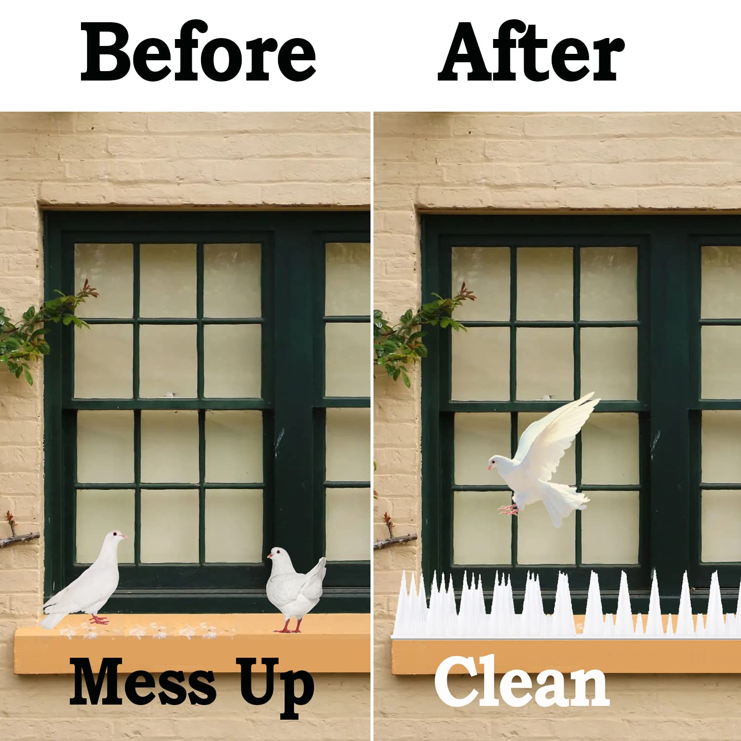 12-Pack Pigeons Bird Spikes for Outside with 20 Cable Ties, Birds Deterrent Spikes for Pigeons and Other Small Birds, Squirrel Spikes Keeping Raccoon Cats Away from Fence Roof Mailbox White