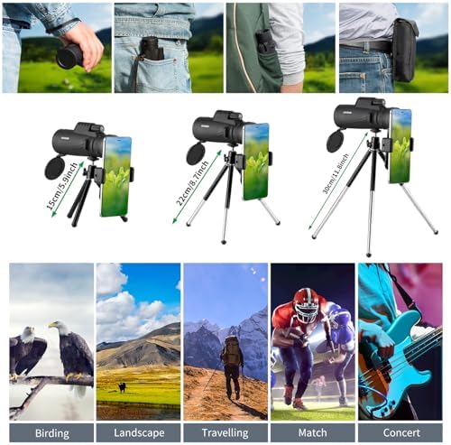 12x50 Monocular Telescope with Smartphone Adapter for Adults, High Power FMC BAK4 Prism, Waterproof Fogproof Shockproof, Compact Lightweight for Bird Watching Hunting Hiking Camping Travel