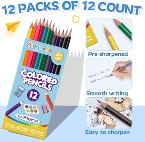 144 Count Colored Pencils for Kids, 12 Pack Colored Pencils Bulk in 12 Vibrant Colors, Pre-sharpened Color Pencils, Bulk Coloring Pencils School Supplies for Teachers, Classroom Prizes, Art Supplies