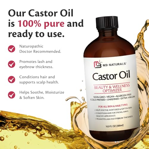 100% Pure Castor Oil 500mL - Hexane Free Cold Pressed Castor Oil in Glass Bottle for Hair Skin & Body Nourishment - Extra Large Unrefined Castor Oil for Hair Lashes Brows Skin and Detox Practices
