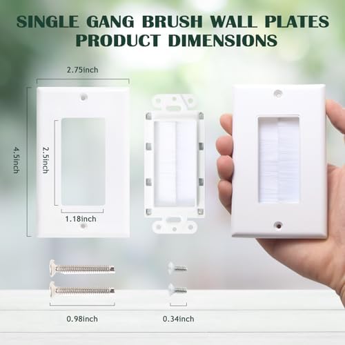10 Pack Brush Wall Plates with Low Voltage Mounting Bracket, Cable Pass Through Insert for Wires, In-Wall Cable Management for HDTV, HDMI, Network, Ethernet, Home Theater Speaker Systems