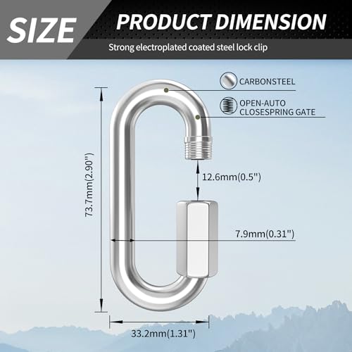 10 Pack Heavy-Duty Chain Hooks Quick Links - 304 Stainless Steel 5/16" Locking Carabiner Anti-Rust Chain Connector Quick Link for Towing,Swing,Shade Sail,Bird Toys,Capacity 1535lb