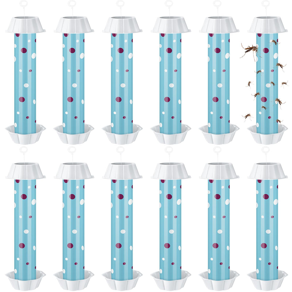 12 Pcs Sticky Fly Trap Fly Stick Indoor Outdoor Long Lasting Adhesive Fly Catcher with Hanging Hook for Wasps Gnats Bugs Insects Moths Fruit Flies Mosquitoes Spiders Fleas (Sky Blue, White)