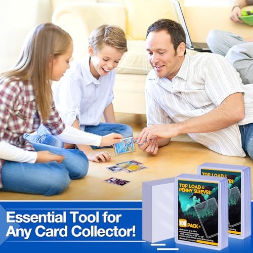 100 Topload Card Holder and 100 Clear Sleeves, Sooez 35 PT Topload Card Protectors, 3" x 4" Hard Plastic Card Sleeves Baseball Card Protector, Rigid Toploading Card Case for Collectible Trading Cards