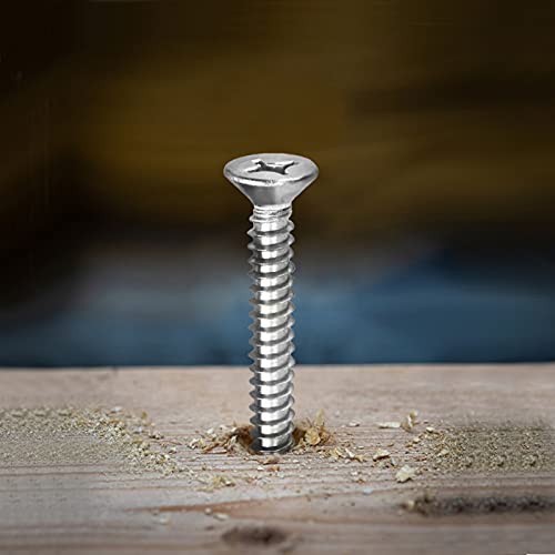 #8 x 1" Wood Screw 100Pcs 18-8 (304) Stainless Steel Screws Flat Head Phillips Fast Self Tapping Drywall Screws by SG TZH