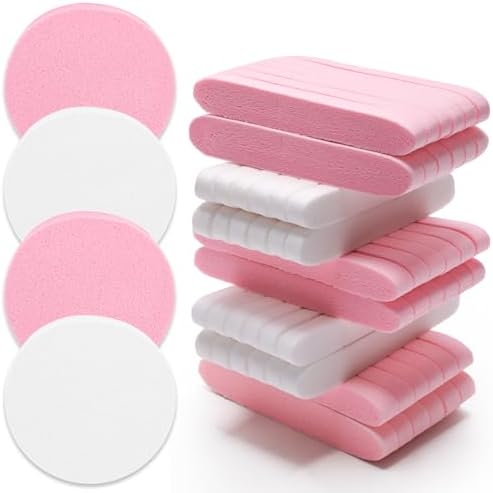 120 Pcs Facial Sponge Compressed, Luxiv Face Cleansing Sponge Estheticians Compressed Makeup Facial Sponge Round Wash Face Sponges for Women Compress Exfoliating Removal Sponge (White+pink)