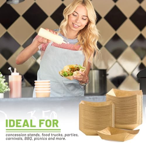 1/4 Lb Mini Paper Food Trays, 200 Pack Disposable Small Food Boats Bulk Brown Kraft Paper Serving Baskets for Individual Party Nachos Snacks Fries and Pet Food