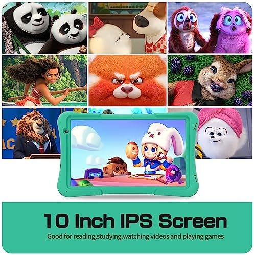 10 Inch Kids Tablet, Android 12 Tablet PC, Parental Control, Educational, 10.1' IPS HD Display, Dual Camera, 6000mAh, Toddler Tablet with Silicone Case, Gift for Boys(Green)