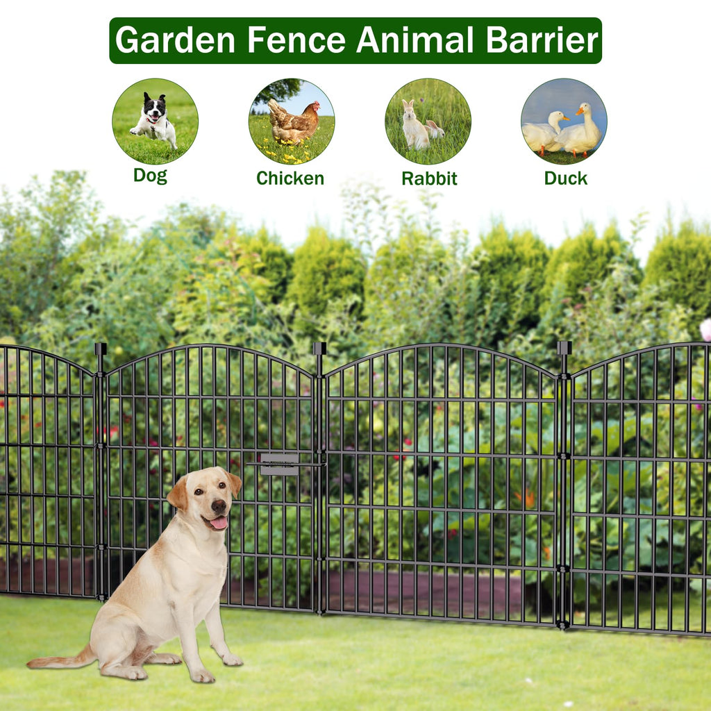 10 Panels Decorative Garden Fence with Gate - 32 in (H) x 23.6 ft (L) No Dig Dog Fence Outdoor for Yard, Rustproof Tall Garden Fencecing Panels, Animal Barrier Suitable for Yard Border, Patio