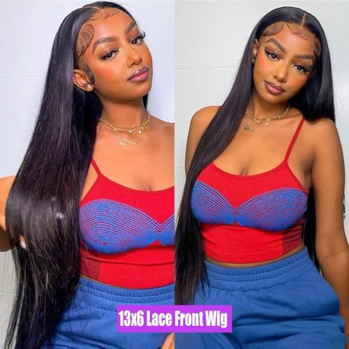 13x6 Straight Lace Front Wigs Human Hair HD Transparent Lace Front Human Hair Wigs for Black Woman Brazilian Lace Frontal Wigs Human Hair Glueless Wigs Human Hair Pre Plucked Natural Color 26 Inch