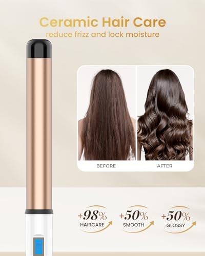 1 1/4 Inch Extra Long Barrel Curling Wand, Ceramic Tourmaline Curling Wand Professional Dual Voltage with Adjustable Temperature