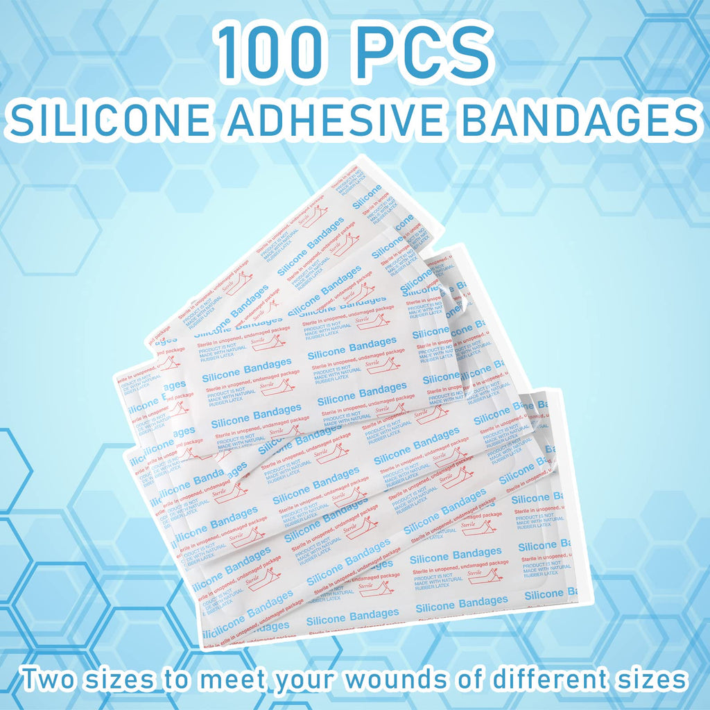 100 Pcs Silicone Adhesive Bandages Bulk Sensitive Skin Bandages Painless Removal Silicone Bandages for Sensitive Fragile Skin Elderly Painless Removal Delicate Sensitive Skin