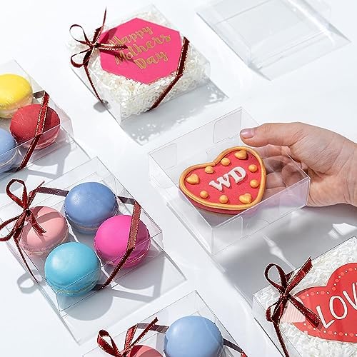 100 Pack 4x4x1.2inch Clear Single Cookies Boxes Small Bakery Boxes Macaron Boxes Brownie Boxes Pastry Boxes for Easter Mother's Father's Christmas Birthday Day, LQSINC100