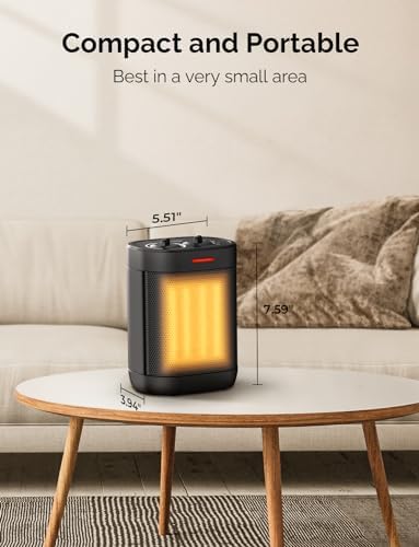 1000W Small Space Heaters for Indoor Use, PTC Ceramic Personal Heater with Overheating & Tip-Over Protection, Quiet Heating for Desktop Office Home