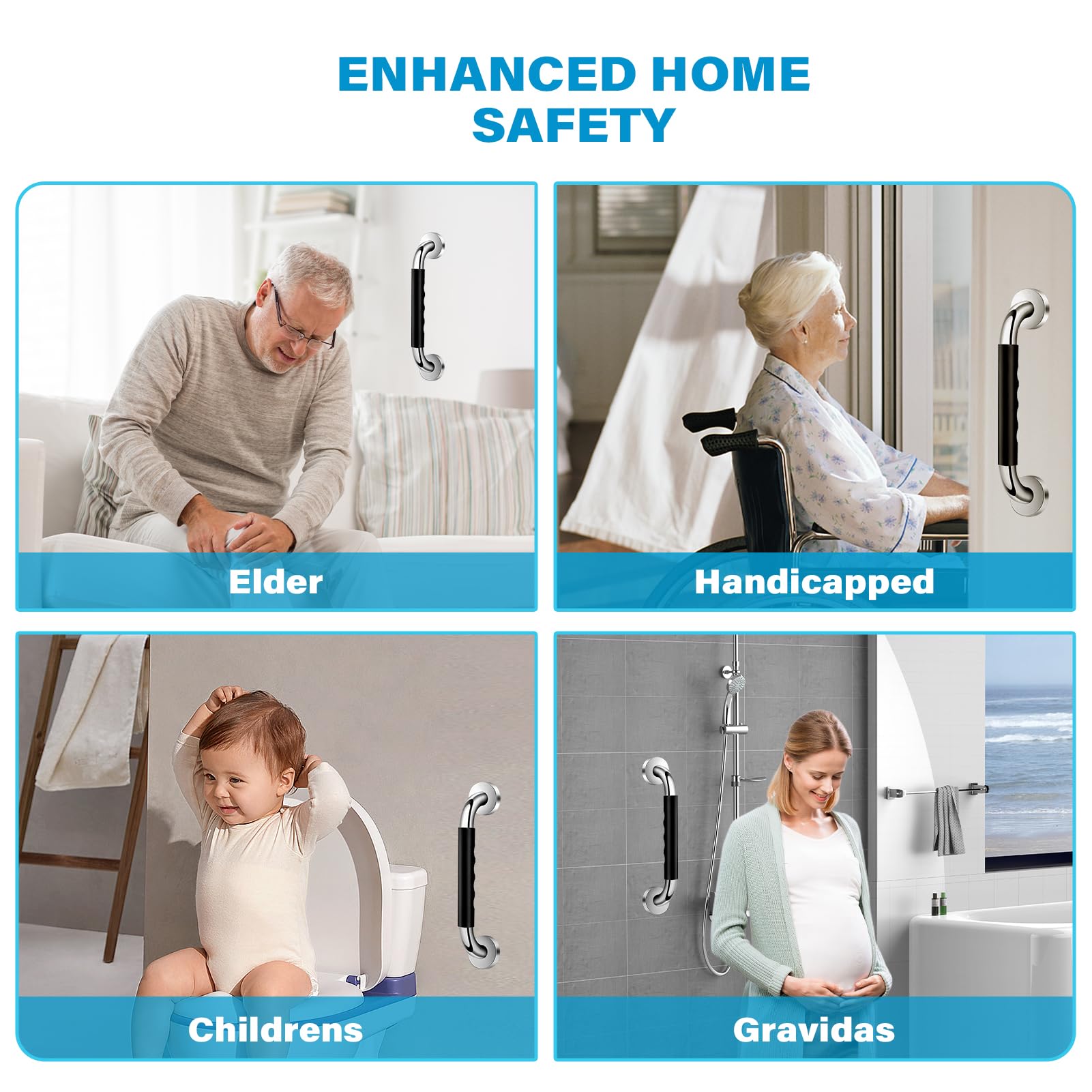 12 Inch Grab Bars for Bathtubs and Showers, Anti Slip Handicap Grab Bars for Shower, Safety Bath & Toilet Rail for Elderly Senior, Shower Handle Disability Assist Bathroom Handrail