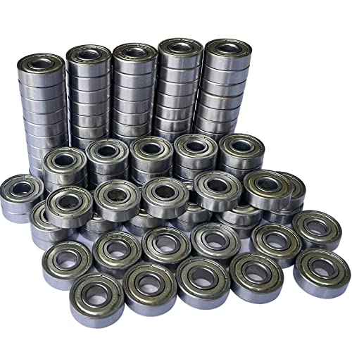 100 PCS 608-ZZ Ball Bearing - Double Metal Sealed Shielded Miniature Deep Groove Bearings for Furniture Wheel,Skateboards, Inline Skates, Scooters, Roller Blade Skates (8mm x 22mm x 7mm)