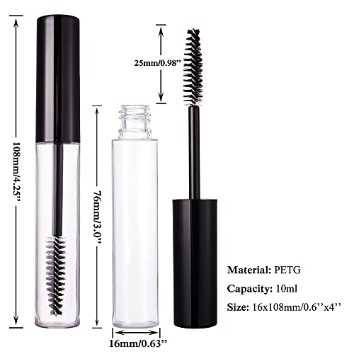 12 Pack 10ml Empty Mascara Tube with Brush Wand, YITOU Refillable Eyelash Cream Container DIY Cosmetics Bottle for Castor Oil/Eyebrow Growth Serum/Coconut Oil, 12 Rubber Inserts, 2 Funnel, Black