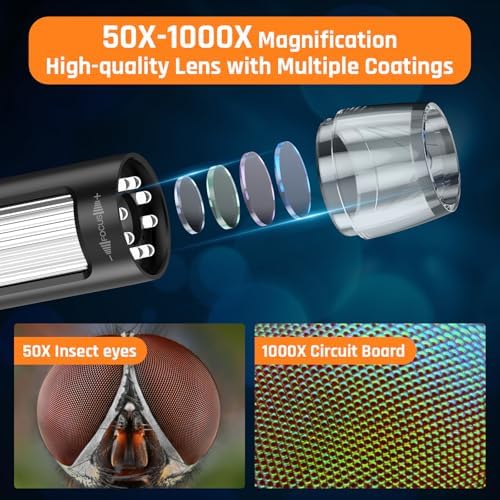 1000x Microscope-Handheld Digital Microscope for Children with 2" LCD Screen,Pocket Microscope for Kids with 8 Adjustable LED Lights,Coins Electronic Magnifier Camera,USB to PC,Including 32GB SD Card