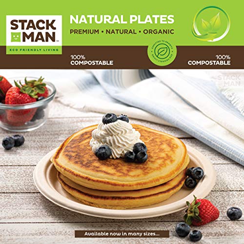 100% Compostable Square Paper Plates [50-Pack] - {PFAS-Free} - {BPI Certified} - [10 Inch] Heavy Duty, Eco-Friendly, Biodegradable Bagasse Dinner Plates - Natural Brown 10" Plate by Stack Man