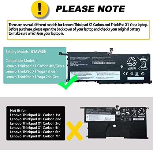 01AV409 00HW028 01AV457 01AV458 SB10F46466 01AV439 00HW029 SB10F46467 Laptop Battery for Lenovo Thinkpad X1 Carbon 4th Gen 4 2016 ThinkPad X1 Yoga Gen1 Gen2 Series SB10K97567 01AV438 01AV473