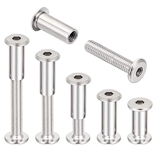 100 Sets M6 Binding Screws Posts Countersunk Rivet Socket Cap - Silver 304 Stainless Steel Hex Connecting Bolts Cap for Baby Bed Furniture, Leather Saddles Purses Belt Repair (M6 Set)