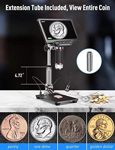 10" HDMI LCD Digital Microscope 1500X,Coin Microscope for Adults with 16MP Camera Sensor,Soldering Microscope with LED Lights Touch Control,TV/Windows/Mac Compatible, Coin Guidebook Included