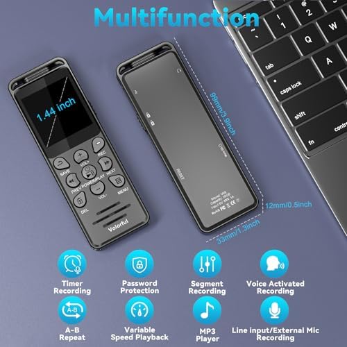 144GB Digital Voice Recorder with Playback, Volorful 1536Kbps Audio Recorder for Interviews Meetings, Voice Activated Recorder Recording Device with Noise Reduction, MP3 Stereo Player, Microphone