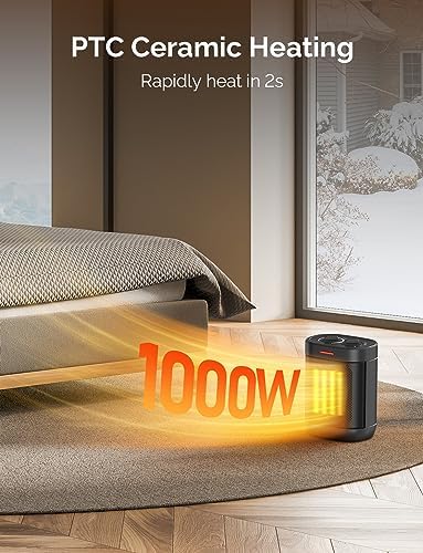 1000W Small Space Heaters for Indoor Use, PTC Ceramic Personal Heater with Overheating & Tip-Over Protection, Quiet Heating for Desktop Office Home