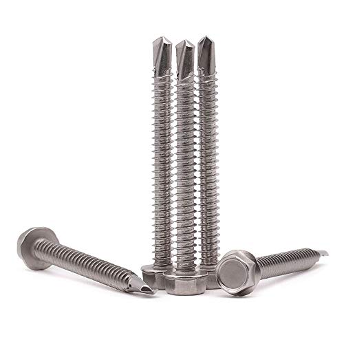 #10 x 1-1/4" (50 Pack) Hex Washer Head Self Drilling Screws (1/2" to 2-1/2" Available), Hex Drive, Flange Hex Self Tapping Screws, 410 Stainless Steel Sheet Metal Screws, No Pre-drilled Needs