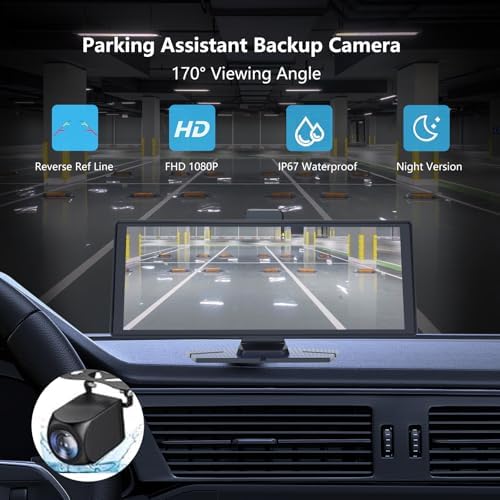 10.26" HD Carplay Screen for Car, Portable Wireless Apple Android Auto Car Play Stereo with Voice Control, 4K Dashcam, 1080P Backup Camera, Mirror Link, Bluetooth GPS，Car Audio Receivers