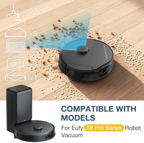 14 Pcs for Eufy X8 Pro Robot Vacuum Cleaner, X8 Pro Accessories, 1*Main Brush 3*Hepa Filters 3*Mop Pads 3*Vacuum Bags 4*Side Brushs, for eufy x8 pro accessories