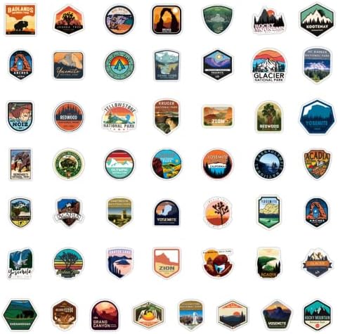 100 Pieces National Park Waterproof Vinyl Travel Sticker Decals, Outdoor Adventure Hiking Nature Camping Wilderness Stickers for Water Bottle Laptop Car Bumper Luggage Phone Case Bike (Park Theme)