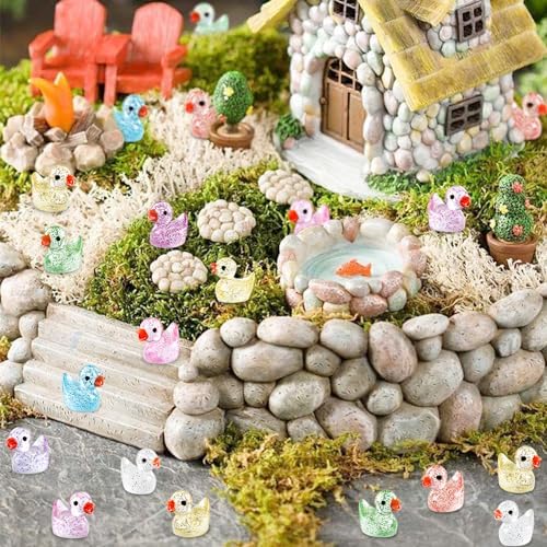 100pcs Mini Glitter Ducks Colorful Tiny Small Little Resin Ducks to Hide Plastic Animal Figures for for Dollhouse Micro Dollhouse Landscape Aquarium Decorations