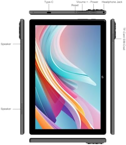 10.1 Inch Android 13 Tablet with SIM Card Slot 4G LTE Calling,12GB+512GB, 8000mAh Battery, Triple Camera, Bluetooth/WiFi, Bundle with Case, Keyboard, Mouse & Stylus (Black)