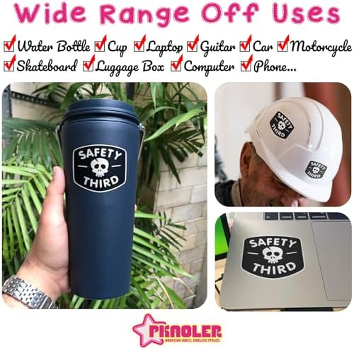 (3PCS) Safety Third Sticker Safety 3rd Funny Hard Hat Sticker Skull Warning 3" Die-Cut Waterproof Vinyl Sticker for Helmet Toolbox Water Bottle Phone Case Laptop Car (3 Inches)