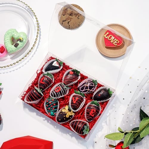 10PCS 10x7x2 inches Clear Strawberry Boxes Cookie Boxes Bakery Boxes Macaron Boxes Gift Boxes Treat Boxes for Party Favors