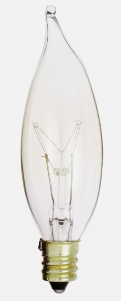 12 Pack 15CFC Chandelier 15W Watt 120V CA10 Flame Tip Candelabra E12 Clear