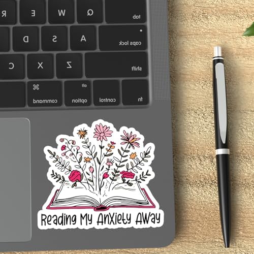 (3Pcs) Reading My Anxiety Away Sticker, Funny Quotes Vinyl Stickers Decorate for Water Bottles, Books, Laptops, Phones, Tumblers, Size 2.8 x 3 Inch