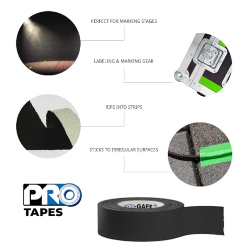 1" Width ProTapes Pro Gaff Premium Matte Cloth Gaffer's Tape With Rubber Adhesive, 11 mils Thick, 55 yds Length, Black (Pack of 1)